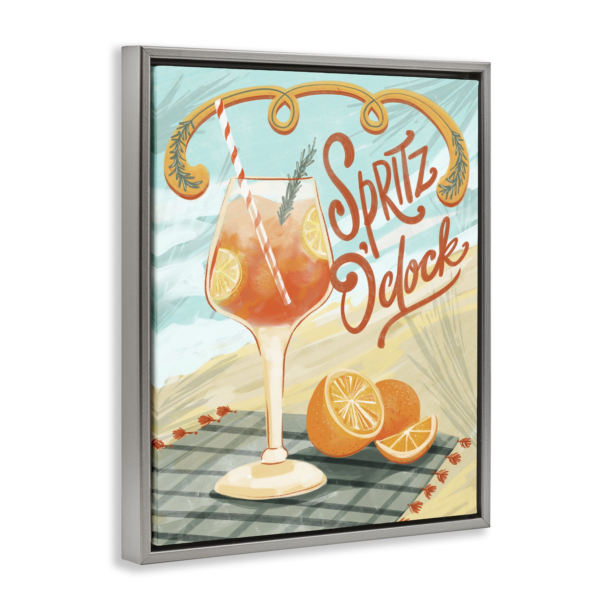 Stupell Industries Spritz O'Clock Citrus Cocktail Gray Framed Floater Canvas Wall Art, design by Connie Summers