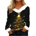 thumbnail image 2 of Aboser Christmas Shirts for Women Fuzzy Fur Trim Holiday Tops Trendy Xmas Tree Graphic Shirt V Neck Long Sleeve Tunic Blouse Winter Casual Going Out Top, 2 of 4