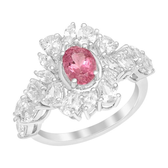 5.24 Ctw Oval Pink Cz Gemstone 925 Sterling Silver Cocktail Wedding Rings For Women, Valentine Gift For Her, 7
