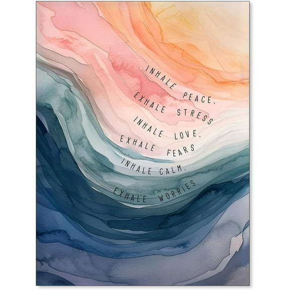 Mental Health Poster Inhale Exhale Meditation Wall Art Vintage Abstract Watercolor Canvas Prints for Therapy Office Calming Corner Wall Decor 12x16 inch Unframed