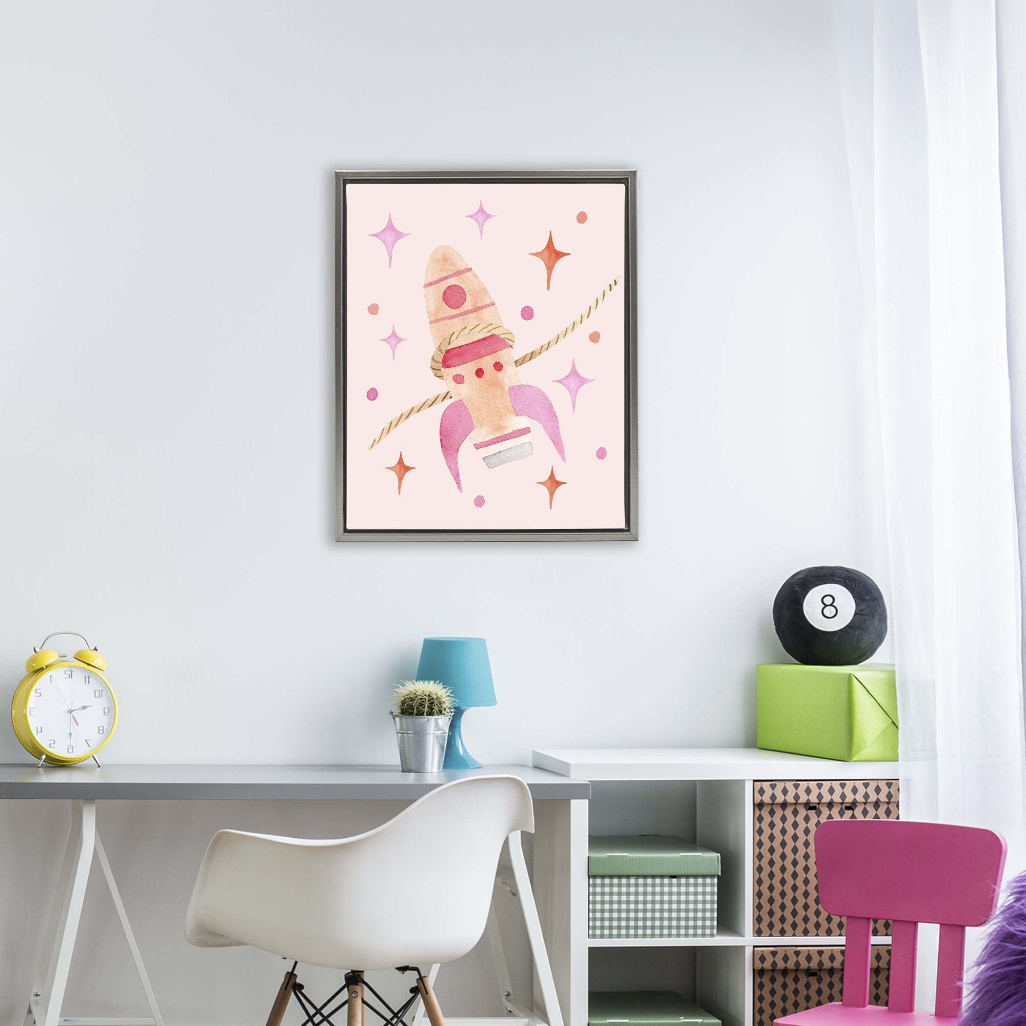 Lasso Rocket Ship Gray Framed Floater Canvas Wall Art, design by Nina Jacobs