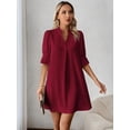 thumbnail image 4 of Burgundy Womens V-Neck Short Sleeve Shift Dress, Casual A-Line Mini Dress For Summer Vacation, 4 of 5