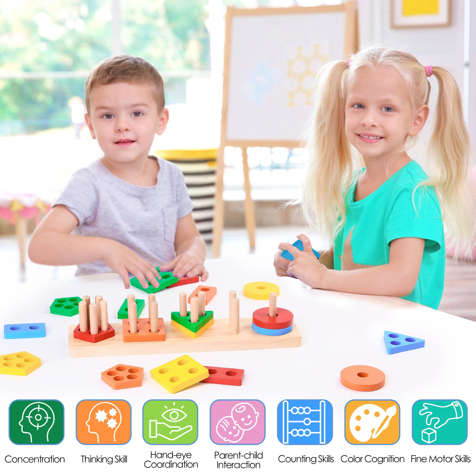 LotFancy Montessori Shape Sorting and Stacking Toy photo 5