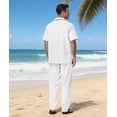 thumbnail image 2 of Men's 2 Piece Outfit Summer Beach Button Down Shirt Pants Casual Set White L, 2 of 7