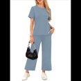 thumbnail image 4 of Traje de Dos Piezas para Mujer, para Viajes y Vacaciones, con Corta y Pantalones Anchos, Informal Azul L, 4 of 6