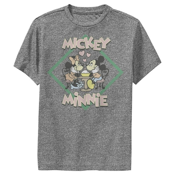 Boy's Mickey & Friends Mickey and Minnie Date Night  Performance Graphic Tee Charcoal Heather X Large