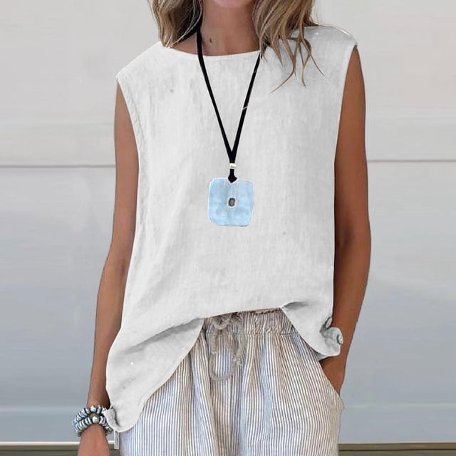 LVHAOGJOB Débardeur Sans Manches pour Femmes, Hauts de Couleur Unie, Chandails à Col Rond pour Femmes, Coupe Ample