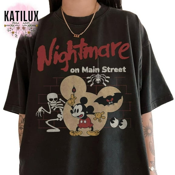 Comfort Colors Nightmare on Main Street T-Shirt, Vintage Mickey Halloween Tee, Funny Spider Skeleton Retro Disney Shirt for Halloween 2025 Party