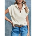 thumbnail image 4 of Womens Short Sleeve Cropped Knit Tops Half Zip Cap Sleeve Lightweight Oversized Sweater Vest, 4 of 5