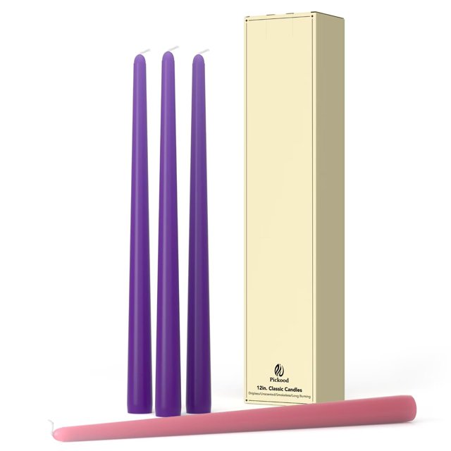 Candle Pickood, 30 cm, sin humo, sin goteo, juego de 4 unidades, color morado y rosa