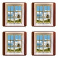 thumbnail image 1 of Rustic Coaster Set of 4, Meadow Grass with Tree Through Window Countryside Rural Cottage Flourishing Image, Square Hardboard Gloss Coasters, Standard Size, Multicolor, by Ambesonne, 1 of 2
