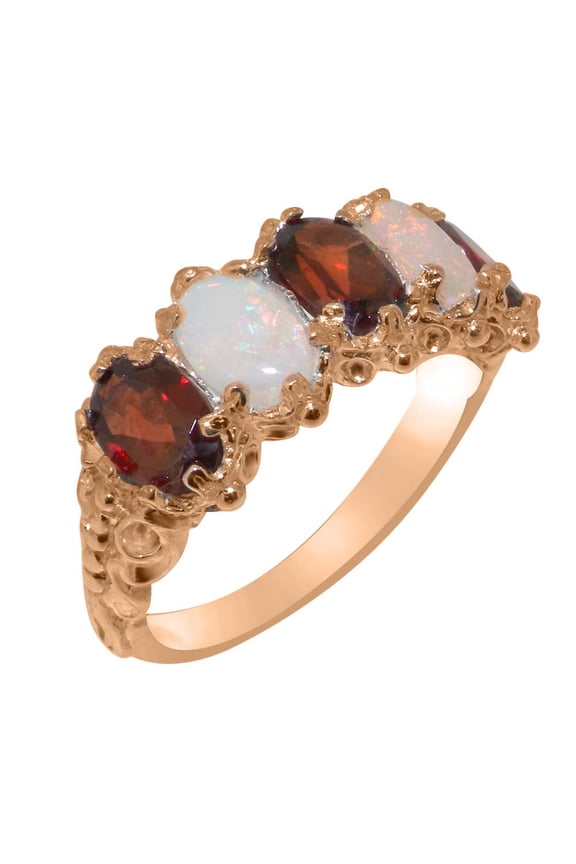 LBG British Made 10k Rose Gold Natural Garnet & Opal Womens Eternity Ring - 33 size options - Size 10.75