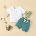 thumbnail image 2 of Baby Boys Linen Clothes Set Toddler Girls Button-down Shirt Tops + Cotton Gauze Shorts Summer 2PCS Outfit 12-18 Month Boy Clothes, 2 of 9