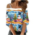 thumbnail image 2 of Craaazy Christmas Shirts for Women Off Shoulder Tops Christmas Print Fluffy Fuzzy Neck Long Sleeve Xmas Shirt Gifts, 2 of 5