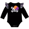 thumbnail image 4 of Hotiary Infant Baby Girls Halloween Outfit Toddler Ruffle Long Sleeve Skull Print Romper Skeleton Ghost Bow Skirt Headband 3 Piece Set Fancy Clothes for 3-24 Months Black, 4 of 8