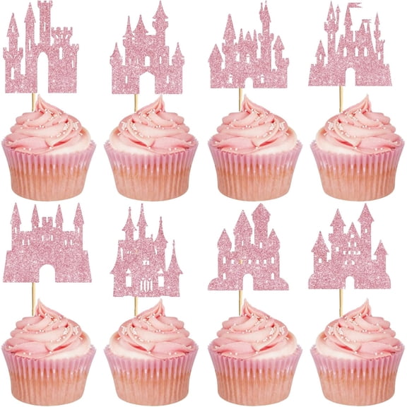 24 PCs Castle Cupcake Toppers Glitter Ball Cupcake Picks Sport Cake Decorations Football Theme Birthday Party Gathering Shower Men Birthday Party Celebration Supplies Pink 2.7x2.7 Inch DIY