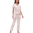 thumbnail image 4 of SWSMCLT Women's Satin Pajamas 2 Piece Pjs Summer Fall Button Pajama Set Soft Short Sleeve Pant Silky Lightweight Cool Spring Golden Large, 4 of 5