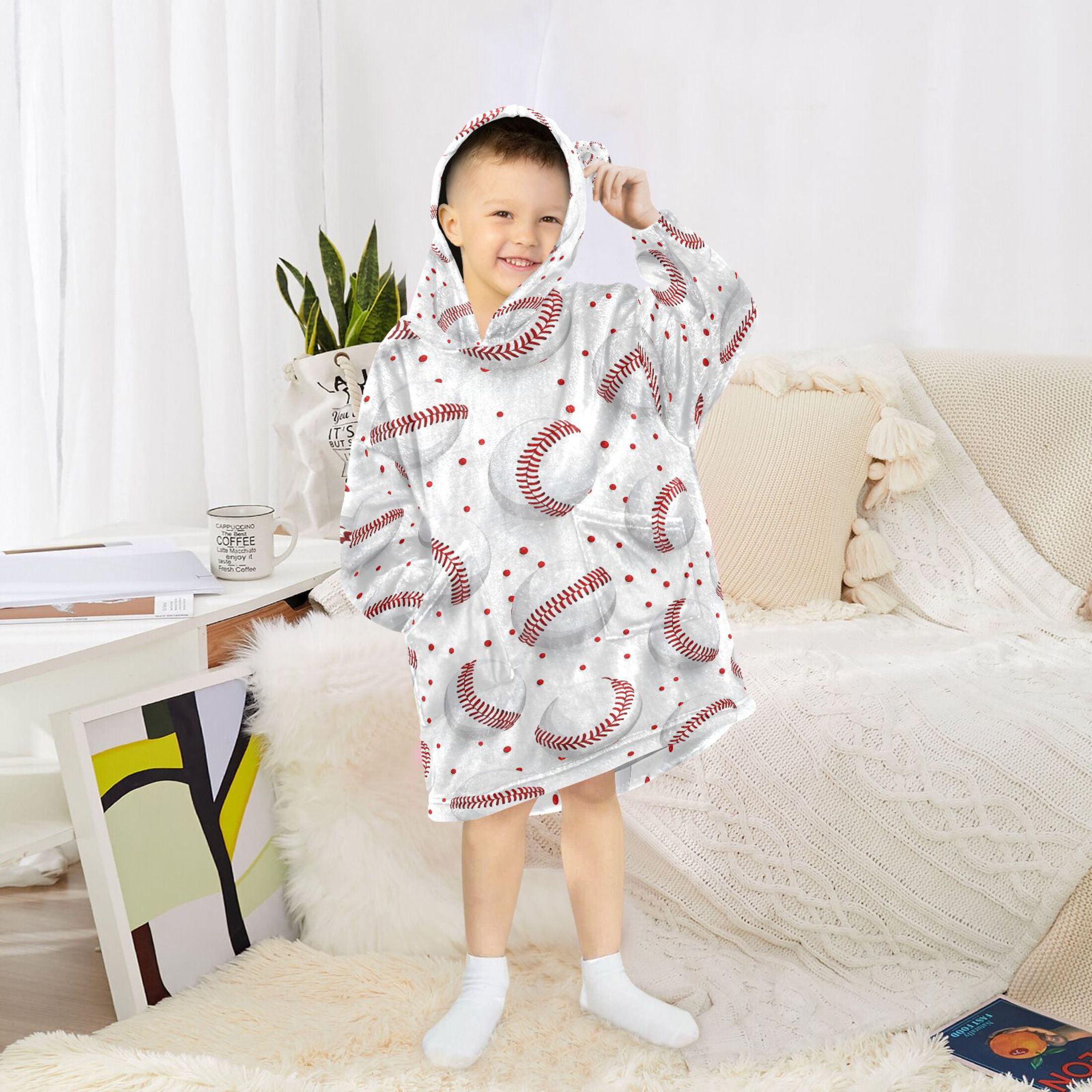 joogoo Blanket Hoodie for Baseball on White Oversize Sweatshirt 3-14 YR L