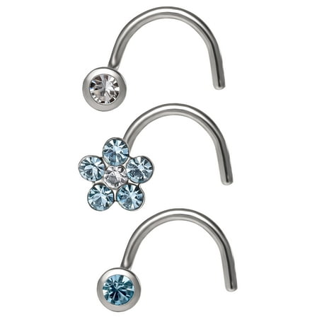 Body Jewelry Women's Nose Studs, Stainless Steel with Blue Crystals Flower