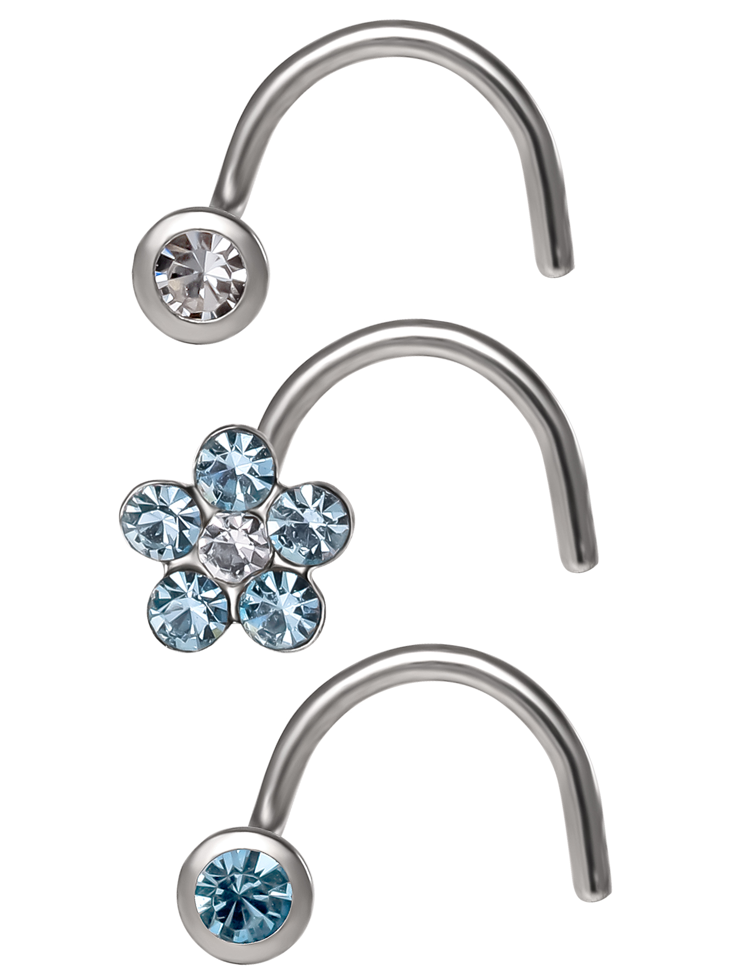 Body Jewelry Women's Stainless Steel Nose Stud with Blue Crystal Flower