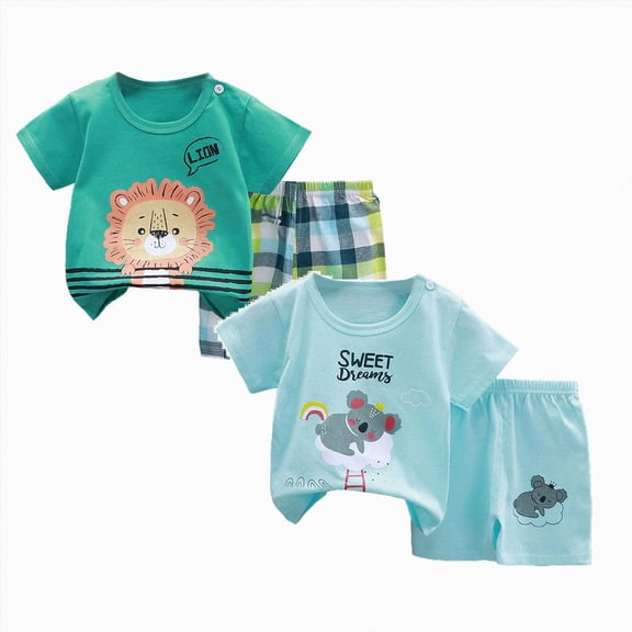 UAYOTSE Toddler Baby Boy Summer Clothes Set 6 12 18 24 Months 2T 3T 4T Tractor Letter Print Short Sleeve T-Shirt Elastic Waist Solid Shorts Outfit Sets,Sizes 3-9 Months