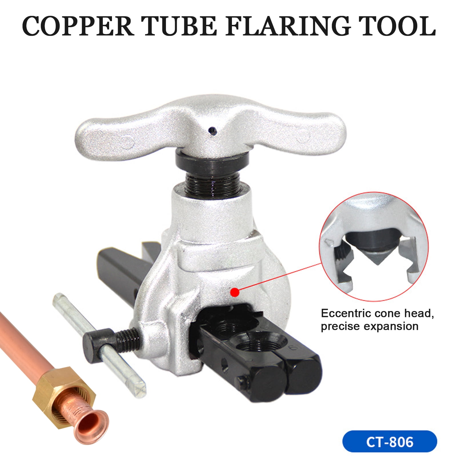 Flaring Tool Kit 3/16”-3/4” 5-19mm 45° Eccentric Tubing Flare Tool with Deburring Tool Cutter for Copper Pipe HVAC Refrigerant Brake Line (5 in 1 Set)