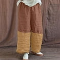 thumbnail image 2 of Charella Womens Linen Pants Color Block Pleated Wide Leg Elastic Waist Trousers Loose Lightweight Pants (3XL, Brown), 2 of 8