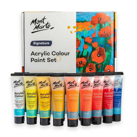 Mont Marte Acrylic Paint Set 18 Colours 36ml, Perfect for Canvas, Wood, Fabric, Leather, Cardboard, Paper, MDF and Crafts