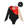 thumbnail image 4 of TiaoBug Kids Girls Shiny Long Sleeve Gymnastics Dance Leotard Bodysuit with Hair Band Figure Skating Costume Red&Black 12, 4 of 5