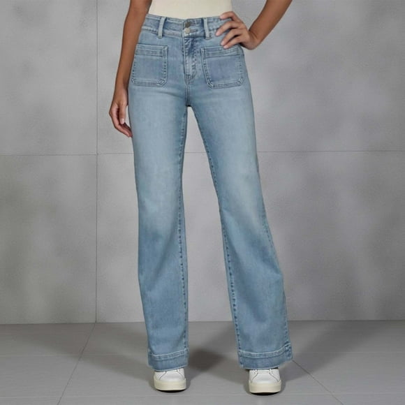 Yourumao Womens Wash Straight Leg Jeans High Elastic Waisted Jeans Loose Fit Denim Pants with Pocket Summer Jean Trousers