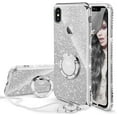 thumbnail image 1 of Cute IPhone Xs Case, Cute IPhone X Case, Glitter Luxury Bling Diamond Rhinestone Bumper with Ring Grip Kickstand Protective Thin Girly Pink IPhone Xs Case/iPhone X Case for Women Girl - Silver, 1 of 6
