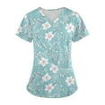 thumbnail image 4 of Scrubs for Women Scrub Set - Fashion Floral Print Workwear Relax Fit V-Neck Top Long Pants Easy Care Uniform Light Blue XXL, 4 of 4