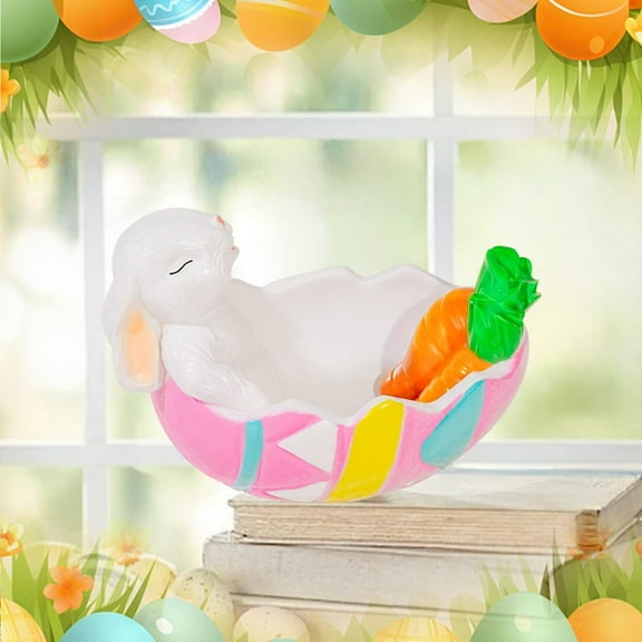 Bbiamsleep Easter Bunny Figurine Decor Easter Serving Dish Rabbit Tabletop Decoration Bunnies Rabbit Figurine Statue Bunny Candy Dish for Spring Easter Decoration Outdoor Table Decor