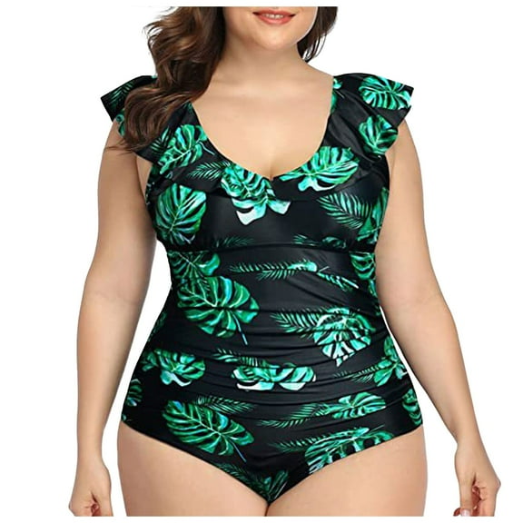 vigerkar Women's Plus Size One Piece Swimsuit Tummy Control Bathing Suit Cute V Neck Maternity Swimwear AG, 4XL
