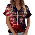 thumbnail image 2 of HCYSFG Womens 4th of July V Neck Top oversized Short Sleeve 250th Anniversary Religious Cross Graphic Shirt Independence Day Tee, 2 of 4