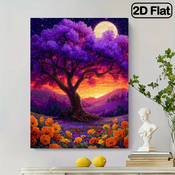 500pcs Large Adult Jigsaw Puzzle Suitable for - 27.56"x15" Sunset Flowers Trees Picture, 500pcs Brain for Adults Families, Portable Challenge Gift for Christmas,, New Year (500pcs)