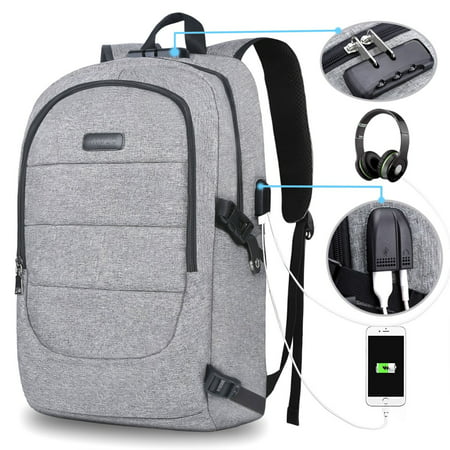 Mosiso Business Laptop Backpack, Anti-theft Water Resistant School Bookbag with USB Charging Port & Lock & Headphone Interface for College Travel Work, Fits up to 17.3 Inch MacBook Notebook, (Best Laptop Backpack For College)