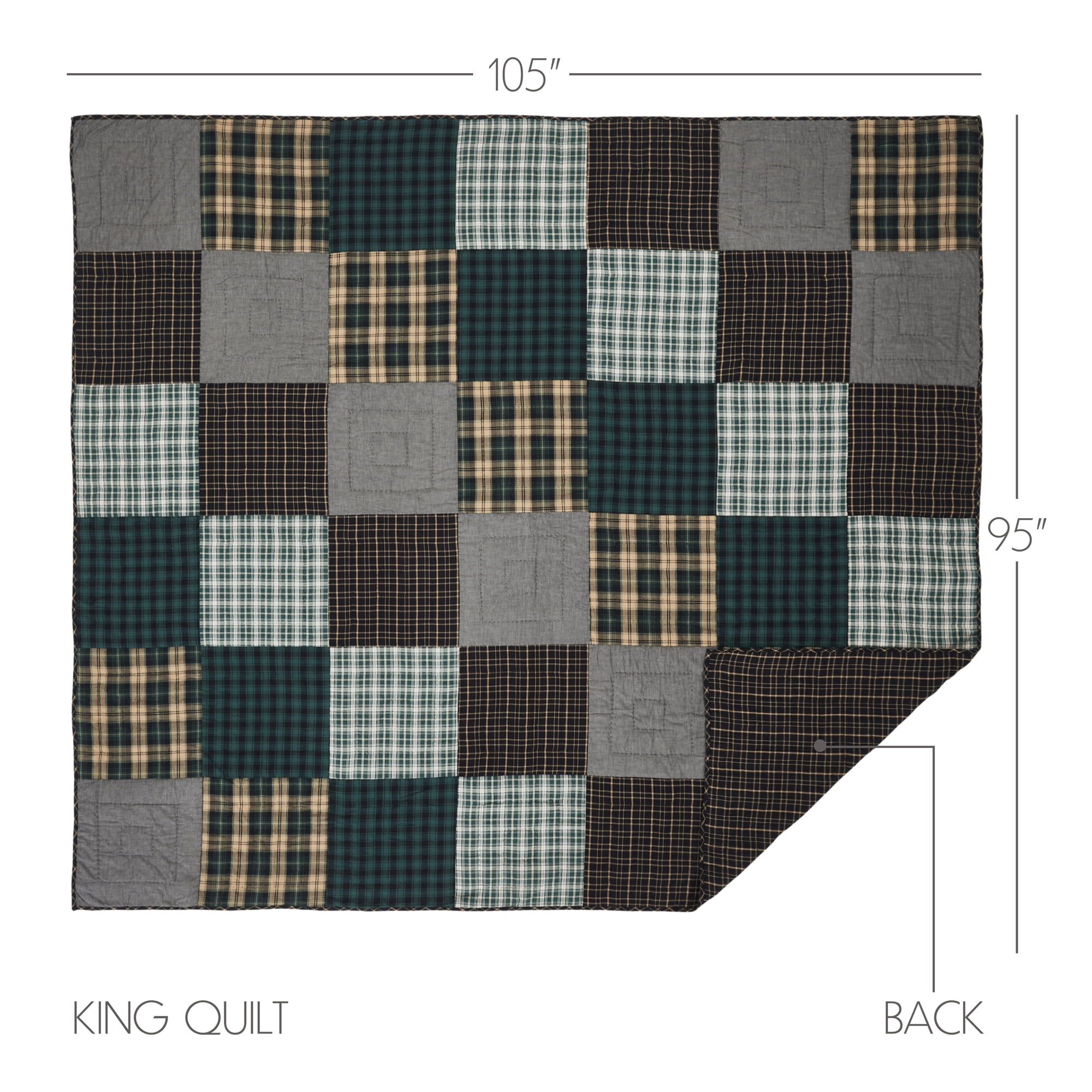 VHC Brands, Pine Grove Patchwork King Quilt, Green, 105x95