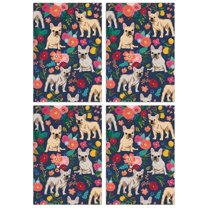 4 Pcs Funny Kitchen Towels,French Bulldog Dog and Flower Microfiber Dish Towels,Kitchen Tea Towels,Kitchen Towel Set (18" X 26")