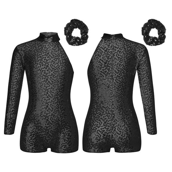 iixpin Sequins Leotards for Girls Gymnastics Shorty Unitards Kids Dance Biketards with Shorts Jazz Dancewear Black 14