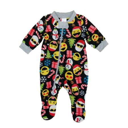 Infant Boys Christmas Smiley Face Emoji Fleece Sleep & Play Pajama