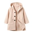 thumbnail image 4 of GiLiling Kids Toddler Boys and Girls Single Breasted Pea Coat Wool Blend Trench Coat Long Sleeve Mid Length Hooded Overcoat ﻿ (Khaki, 3-4 Years), 4 of 7
