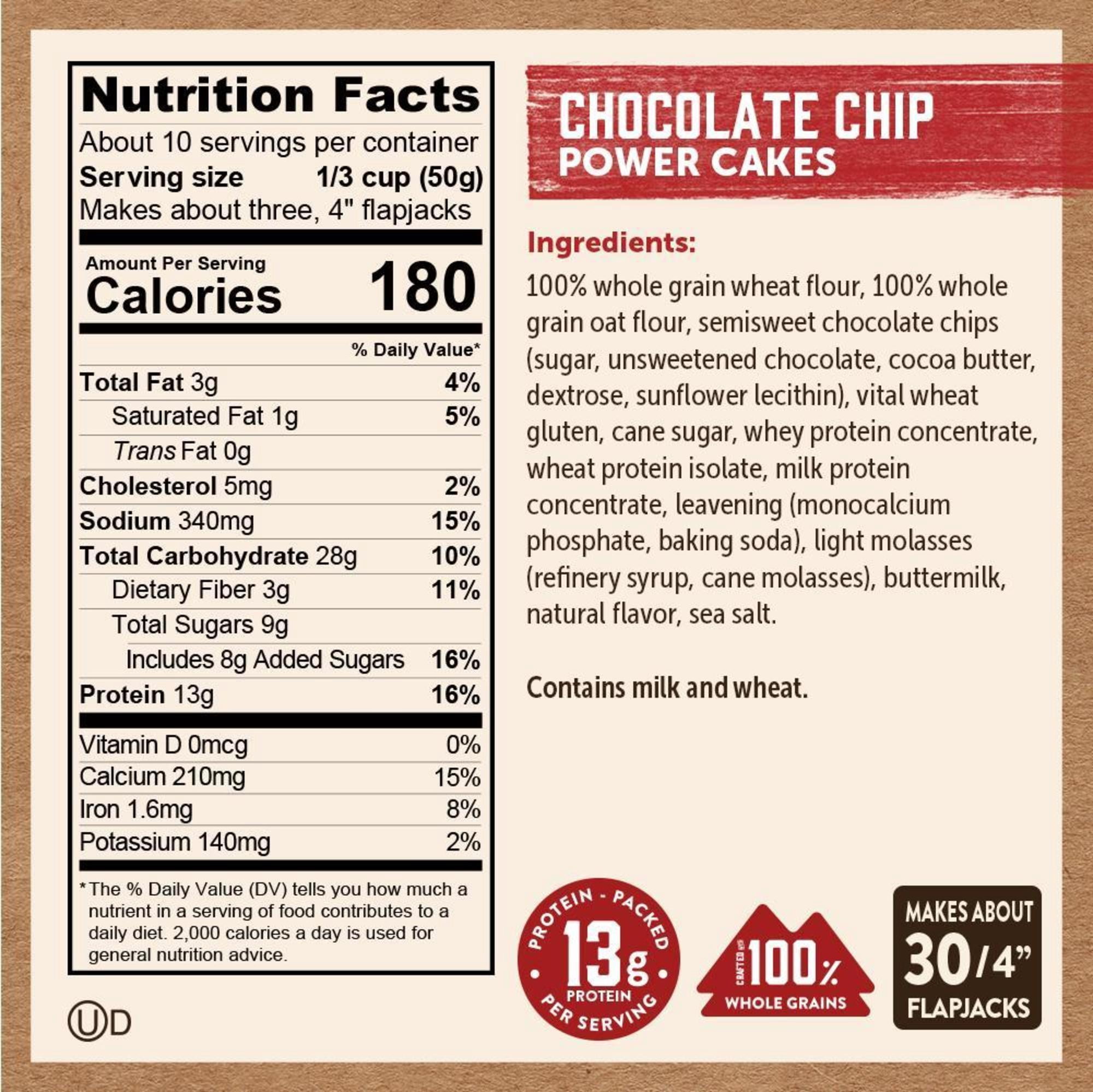 (2 pack) Kodiak Protein-Packed Power Cakes Chocolate Chip Pancake and Waffle Mix, 18 oz Box