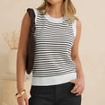 thumbnail image 2 of Women's Striped Knit Sweater Vest Crew Neck Sleeveless Side Split Loose Fit Casual Layering Spring Fall Office Daily Tops 2026, XL, 2 of 6