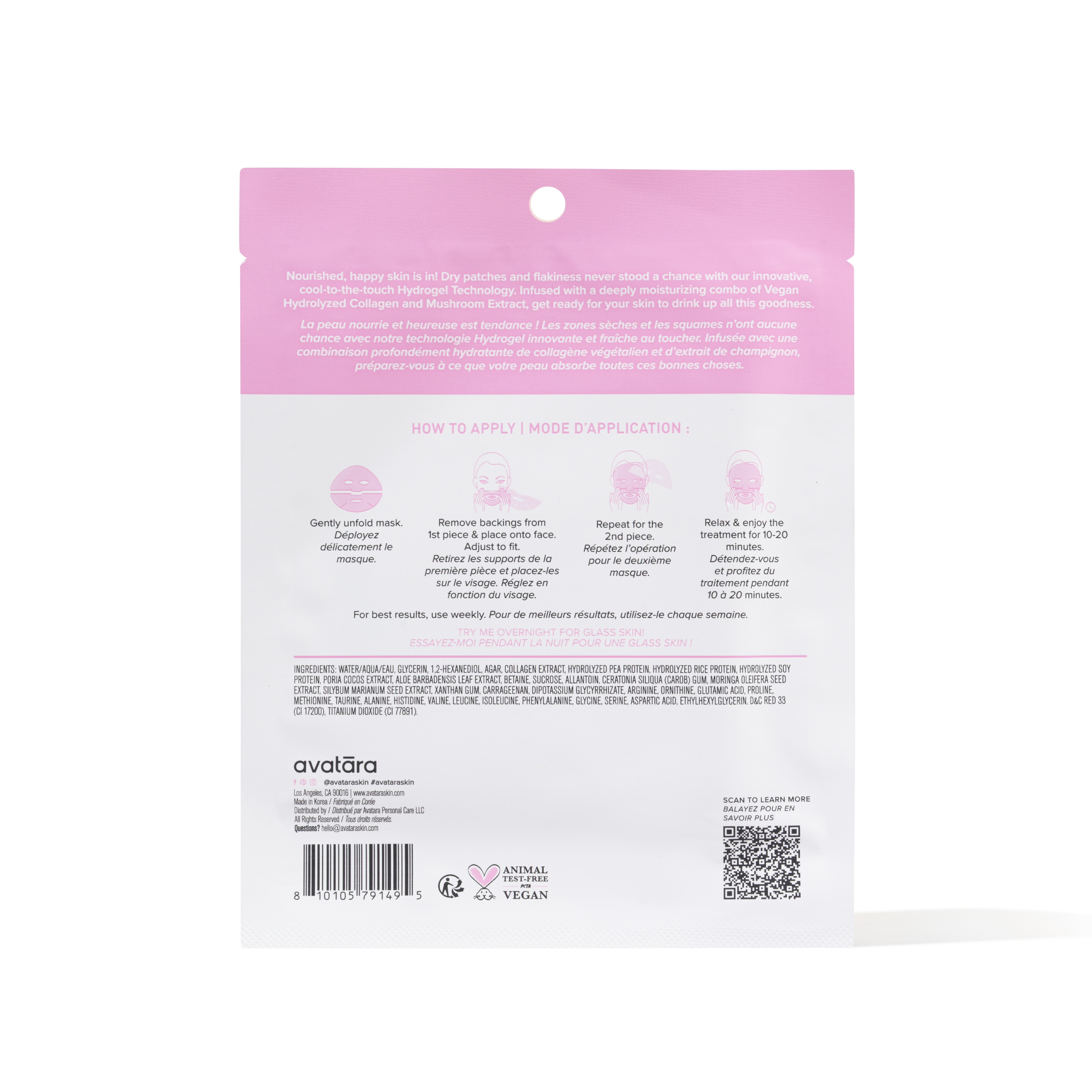 Avatara Vegan Collagen Moisturizing Hydrogel Face Mask for All Skin Types, 1 Sheet Mask