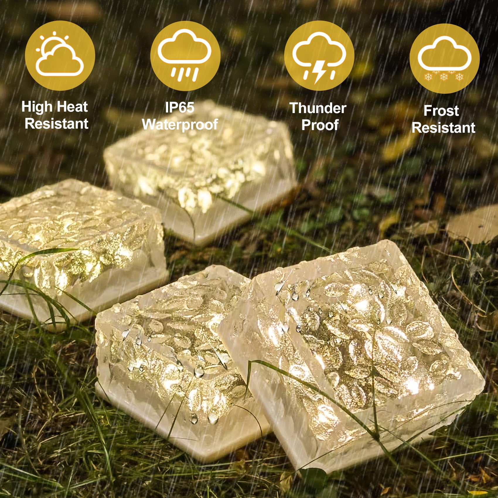 4"X4" Solar Brick Lights, 4 Pack Outdoor Solar Lights, Pavers Lights,Solar Pathway Lights Outdoor Waterproof for Garden Courtyard Pathway, Ice Rock Cube Lights (Warm White)