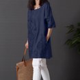 thumbnail image 4 of Mrasaso Free Shipping! Spring Dresses for Women 2025,Women Solid Color Embroidered Round Neck Short Sleeved Linen Dress,Casual & Elegant for the SeasonDark Blue M, 4 of 9