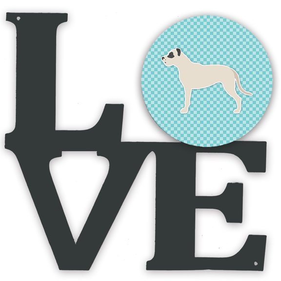 Carolines Treasures BB3767WALV Dogo Argentino Checkerboard Blue Metal Wall Artwork LOVE 12X12 multicolor