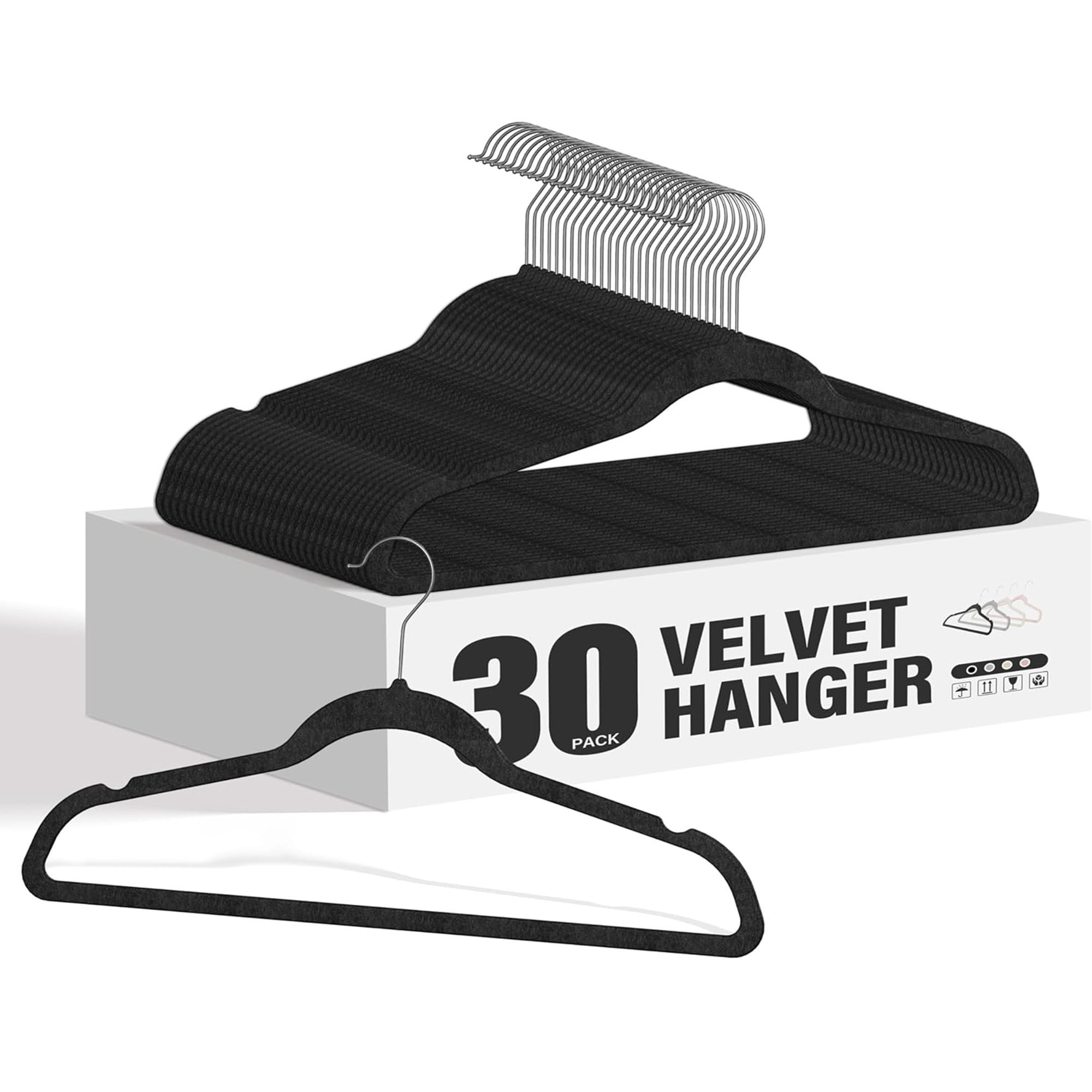 Velvet Non-Slip Clothes Hangers - 60 Pack Black, Heavy Duty For Suits & Dresses