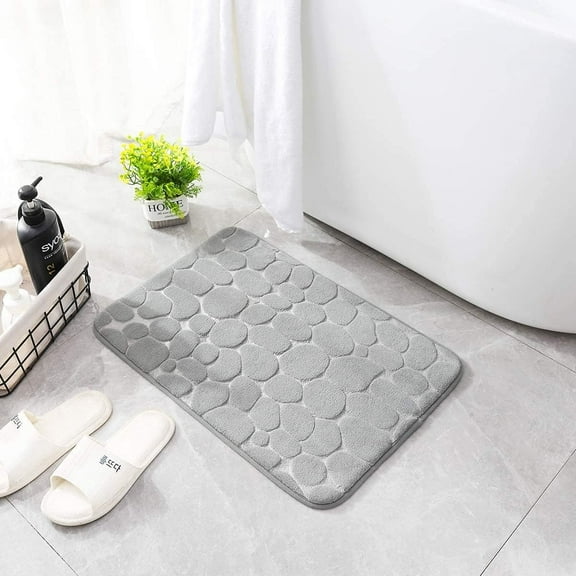 Memory Foam Bath Mat with Non Slip Backing, Cobblestone Bathroom Rug, Machine Washable